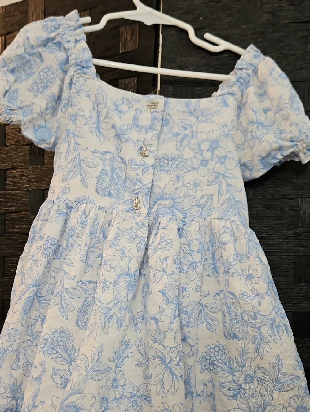Happily Grey Girls' Light Blue Coastal Cowgirl Floral Puff-Sleeve Dress Sz 6